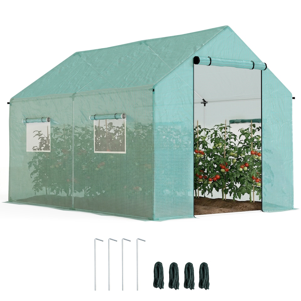 image 1 of Outsunny Tunnel Greenhouse with PE Cover, Wide Door, 2 x 3 m, Green | Green