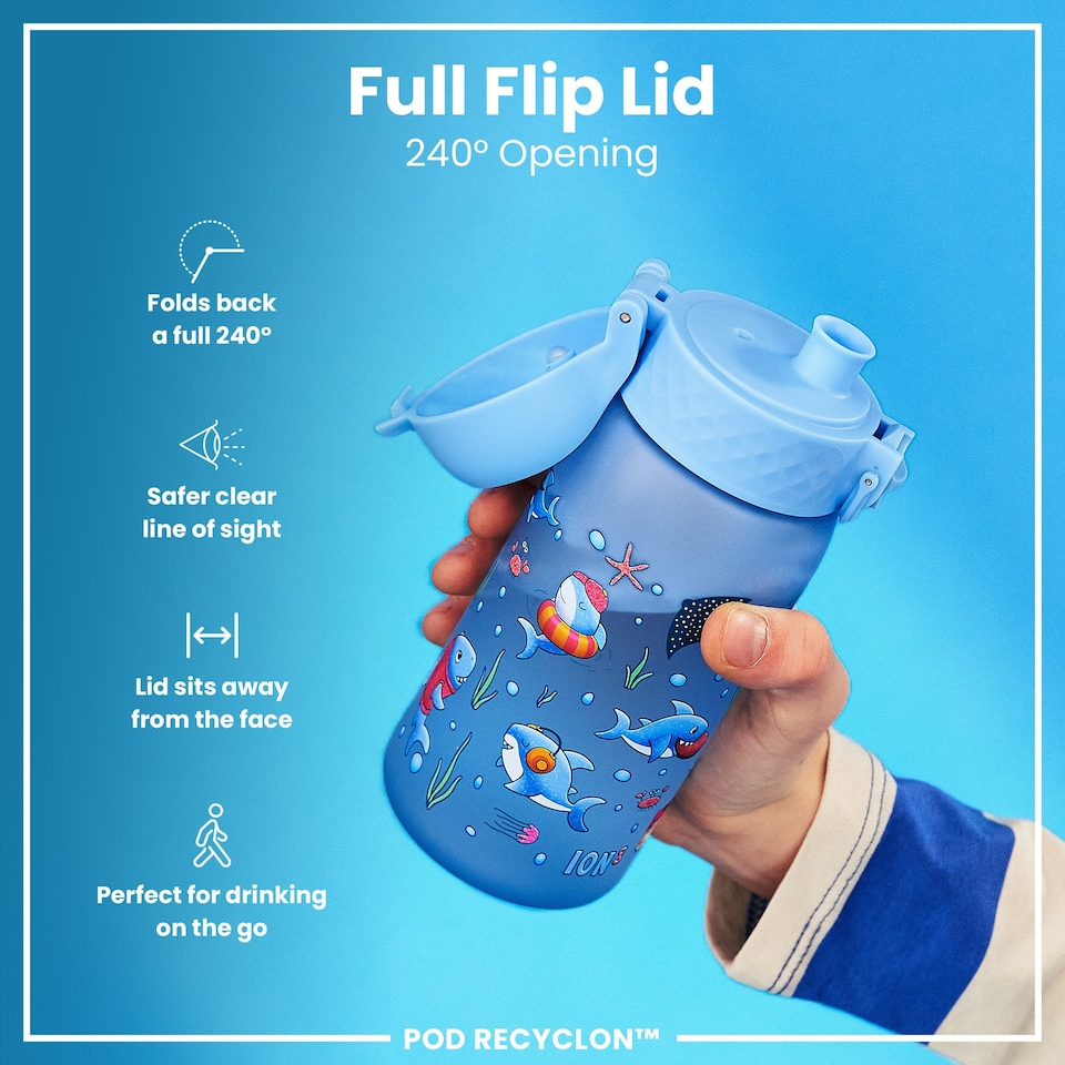 image 1 of Leak Proof Kids Water Bottle, BPA Free, 350ml (12oz) | Blue | Blue Sharks | One Size