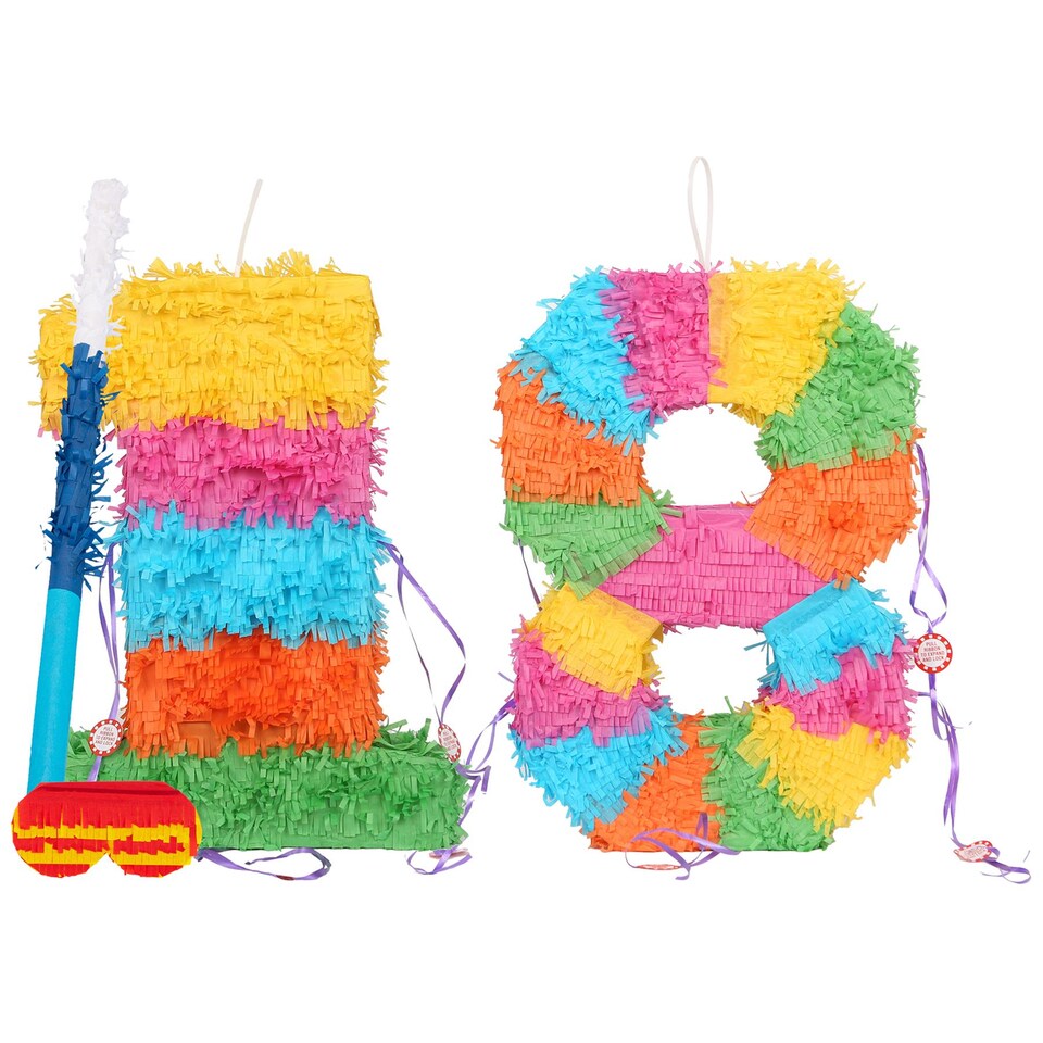 image 1 of Fax Potato 18th Birthday Pinata Set with Stick & Blindfold - Blue Stick