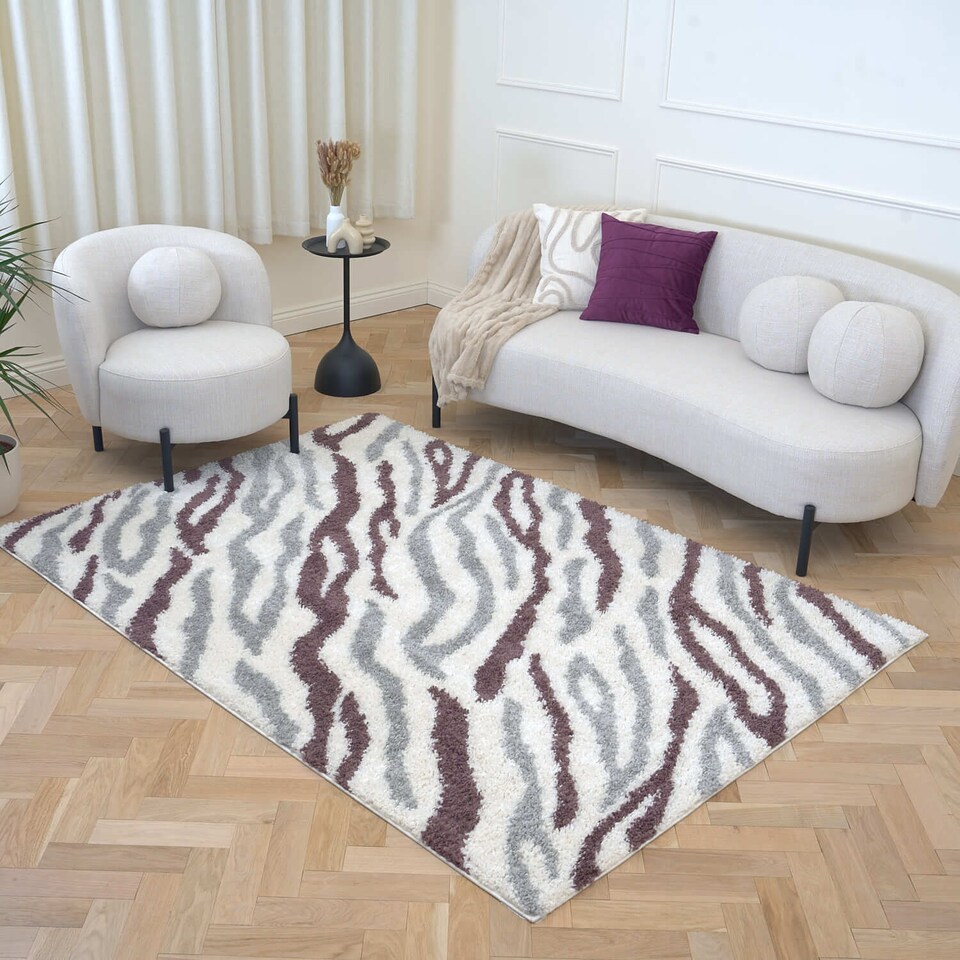 image 1 of The Rugs Moodi Collection Abstract Design Shaggy Soft High Pile Living Room Floor Rug and Runner