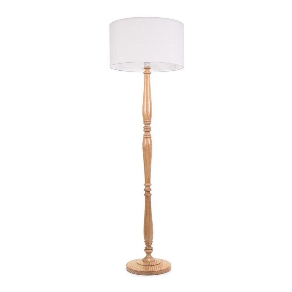 image 1 of ValueLights Victoria Light Wood Floor Lamp White Shade | Brown | White