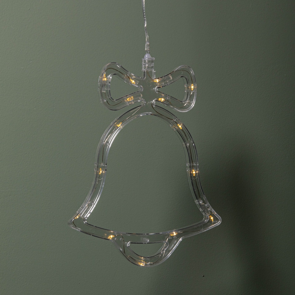 image 1 of 21cm Battery Operated Light up Christmas Bell Window Decoration with Warm White LEDs