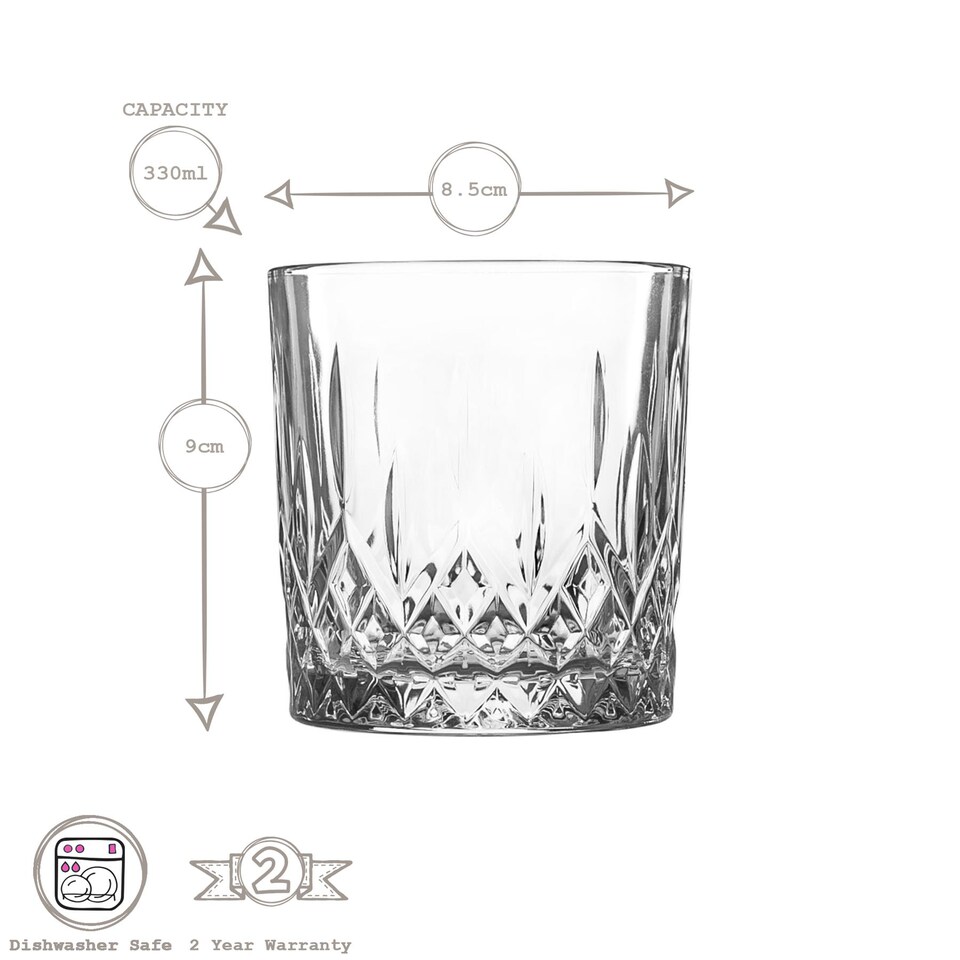 image 1 of LAV Odin Whiskey Glasses - 330ml - Clear - Pack of 6 | Clear | Transparent