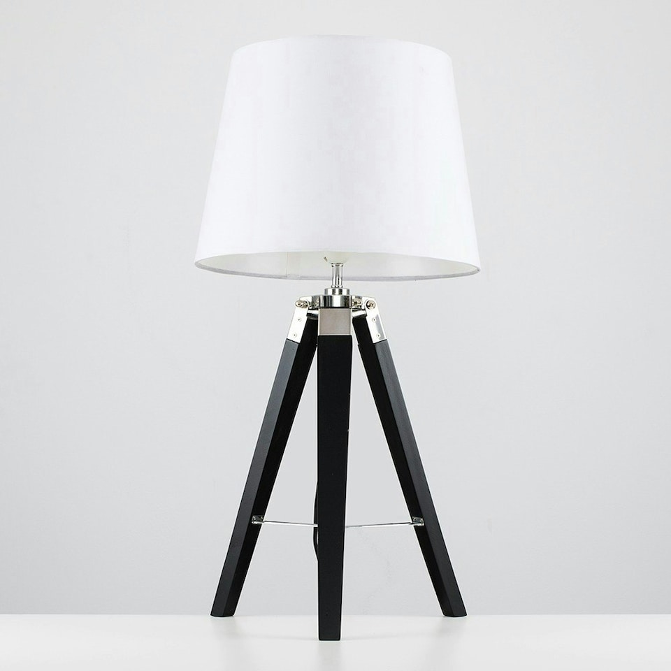 image 1 of ValueLights Clipper Black Wood Table Lamp With Large White Tapered Shade