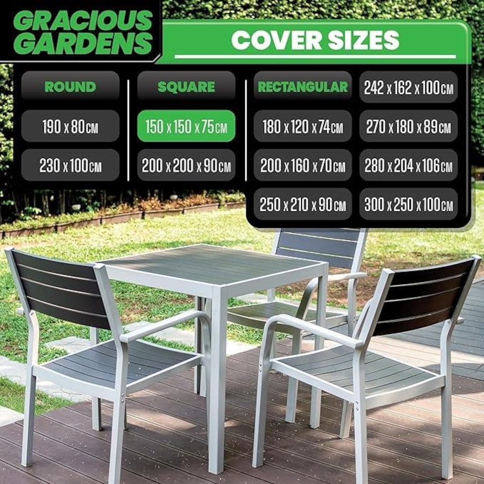 image 1 of Gracious Gardens Square 150x150x75cm Waterproof Garden Furniture Cover | Black | Black | 150x150x75cm | 1