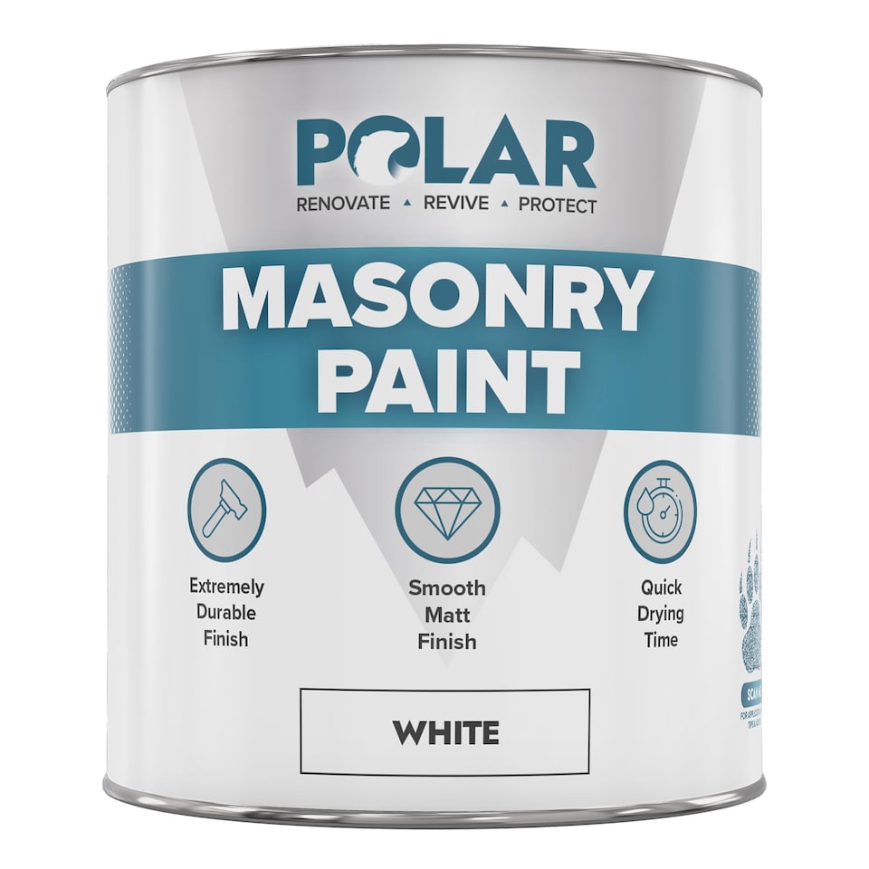 image 1 of Polar Masonry Paint Multi-Purpose Interior & Exterior Emulsion Paint Matt | White | White | 500 ml