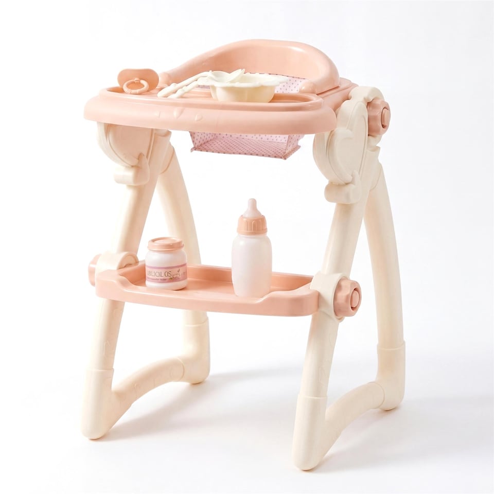 image 1 of BiBi Doll Baby Doll High Chair Feeding Set Nursery Toy Peach Cream Role Play Accessories