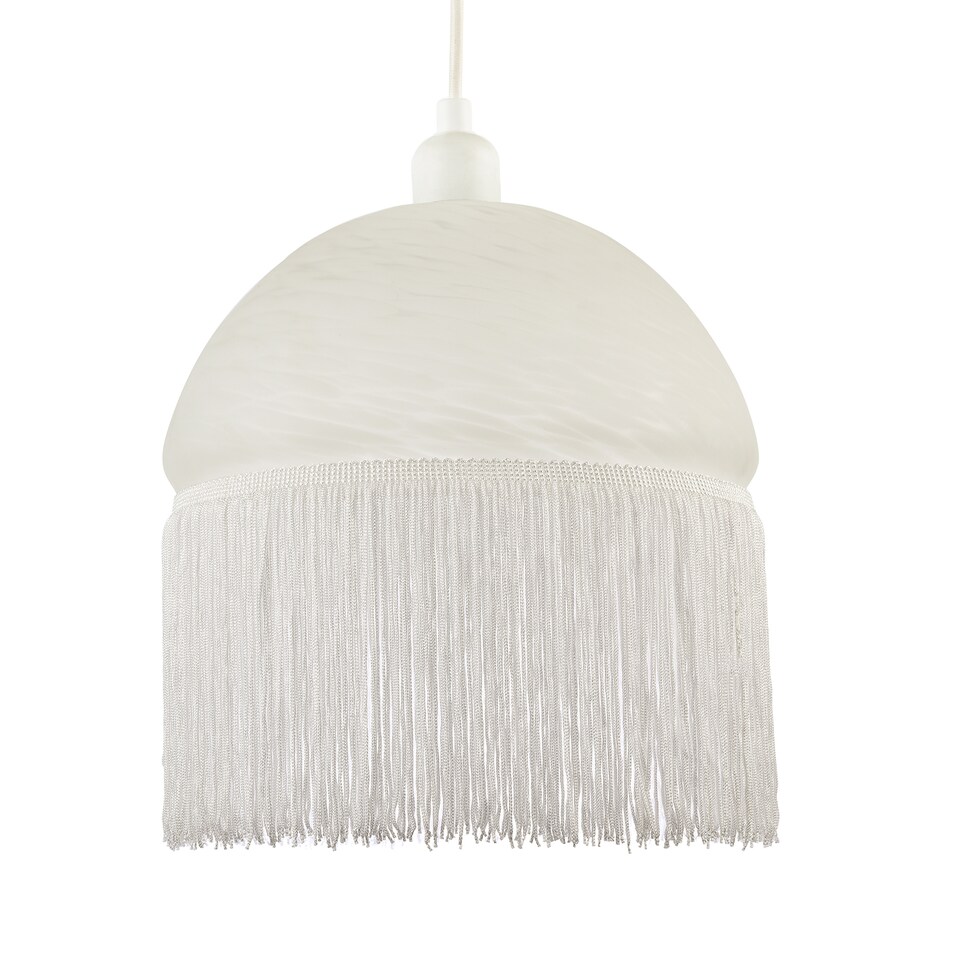 image 1 of Traditional Opal White Domed Glass Pendant Shade with Long Tassels