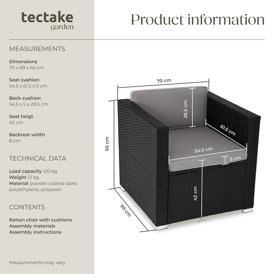 image 1 of Rattan Garden Armchair Lignano - UV-resistant, with seat and back cushions | Black | black | One Size | 1