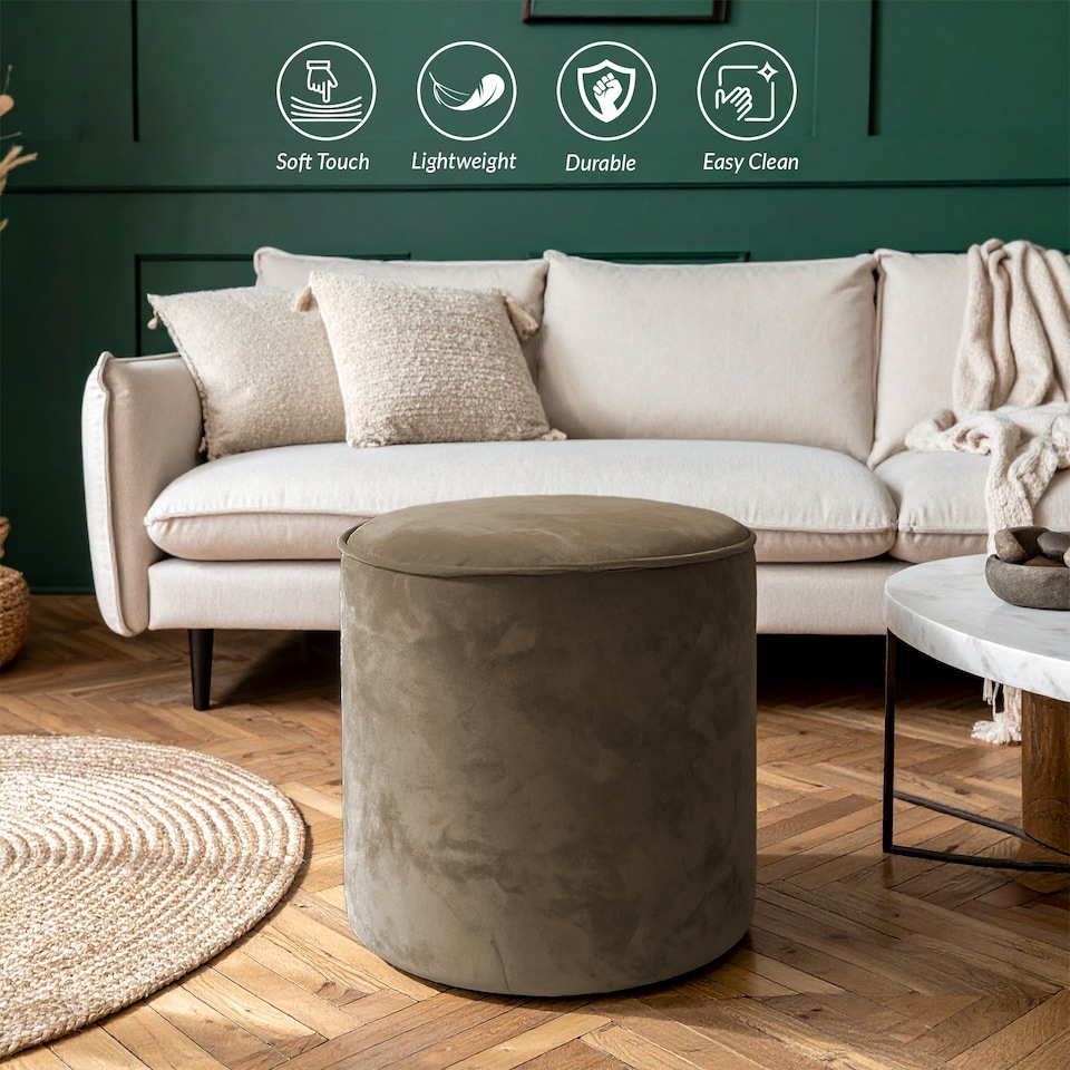 image 1 of Round Shape Velvet Bean Bag Pouffe Foot Rest - 40cm  Mink