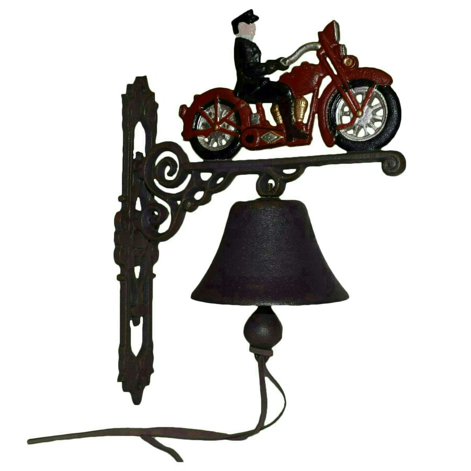 image 1 of Motorcycle Motorbike Bike Rider Bell Gate Cast Iron Sign Plaque Door Wall House