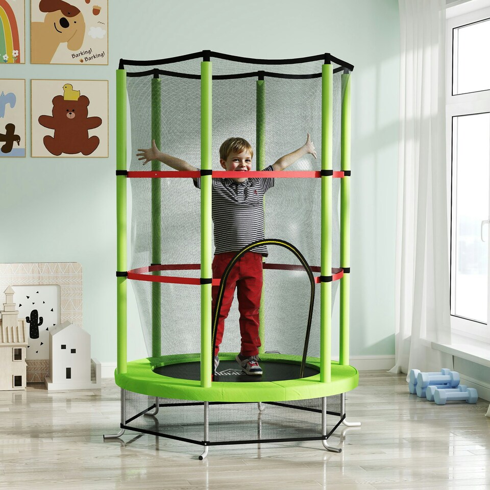 image 1 of HOMCOM Kids Trampoline Mini Bouncer w/ Enclosure Net for 3-6 Years Green