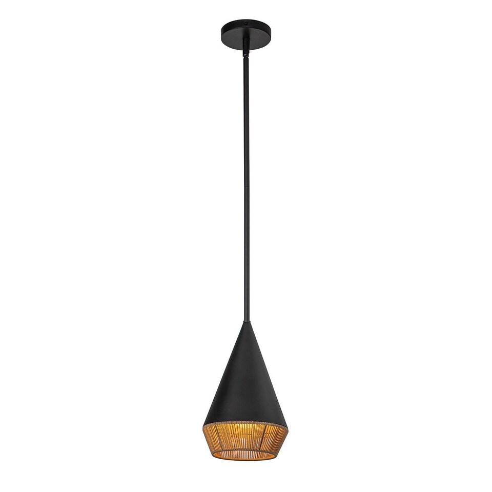 image 1 of Alora Mood Daphne Slim Pendant Ceiling Light Contemporary Matt Black, Natural 1x E27