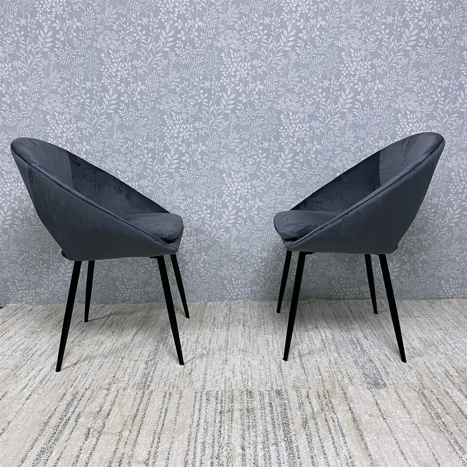 image 1 of Set of 2 Grey Velvet Dining Chair Modern Metal Legs for Living Room and Office Grey