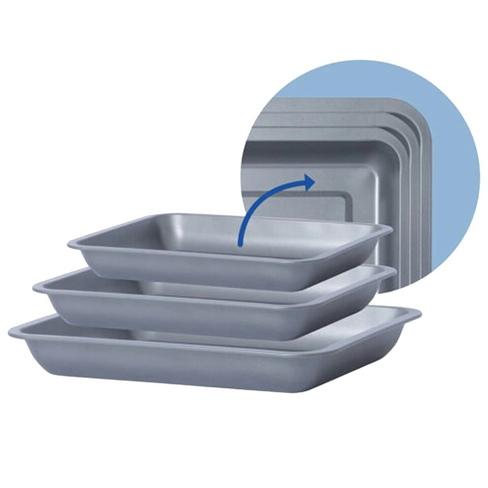 image 1 of Set of 6 (2 x 35, 2 x 31 & 2 x 28cm) Stackable Roasting Trays N/A