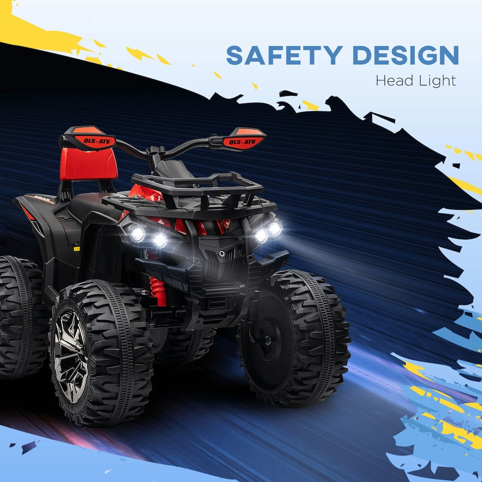 image 1 of HOMCOM 12V Quad Bike ATV with LED Lights, Music, for Kids, Red