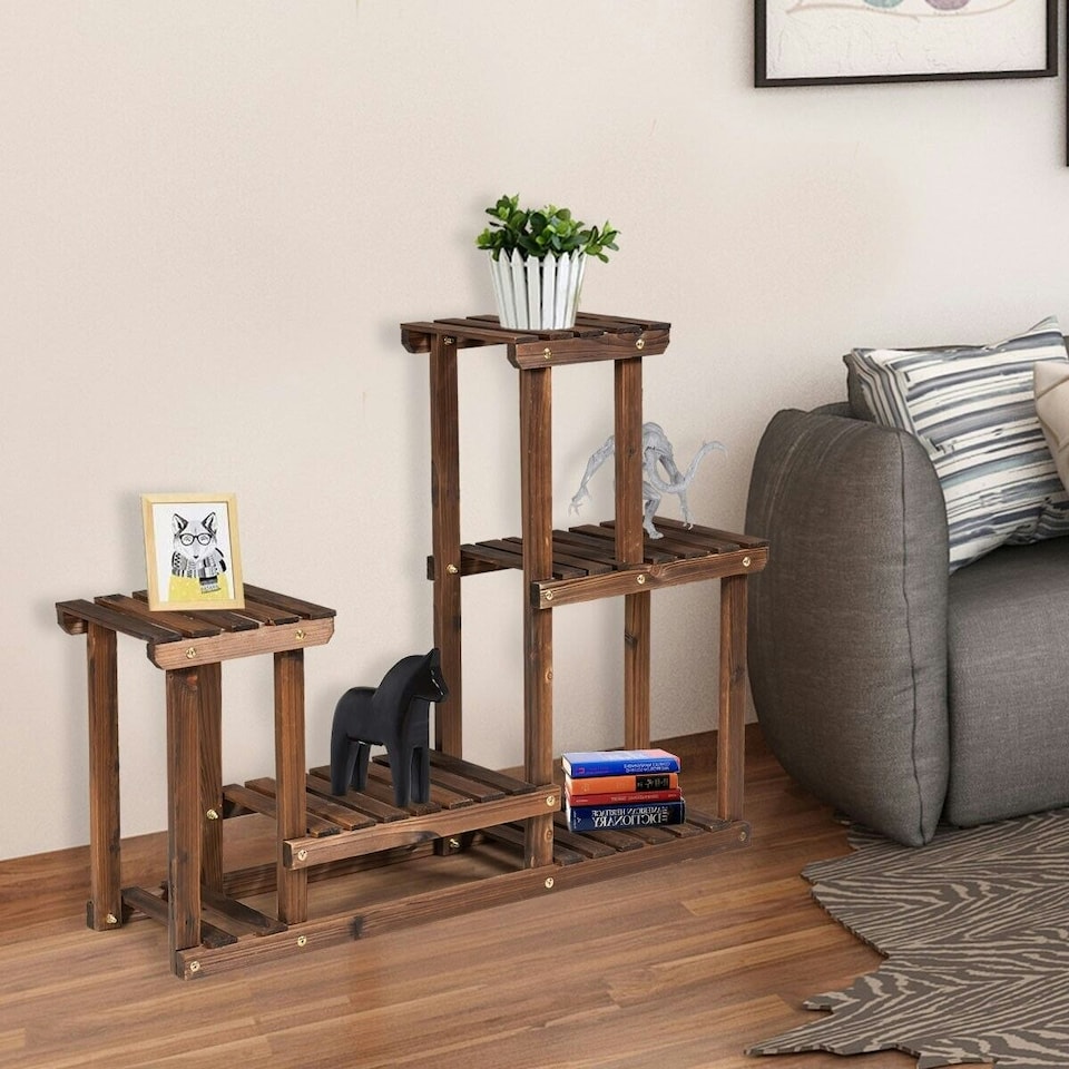 image 1 of COSTWAY Solid Wood Plant Stand Multi Layer Plant Pot Holder Brown