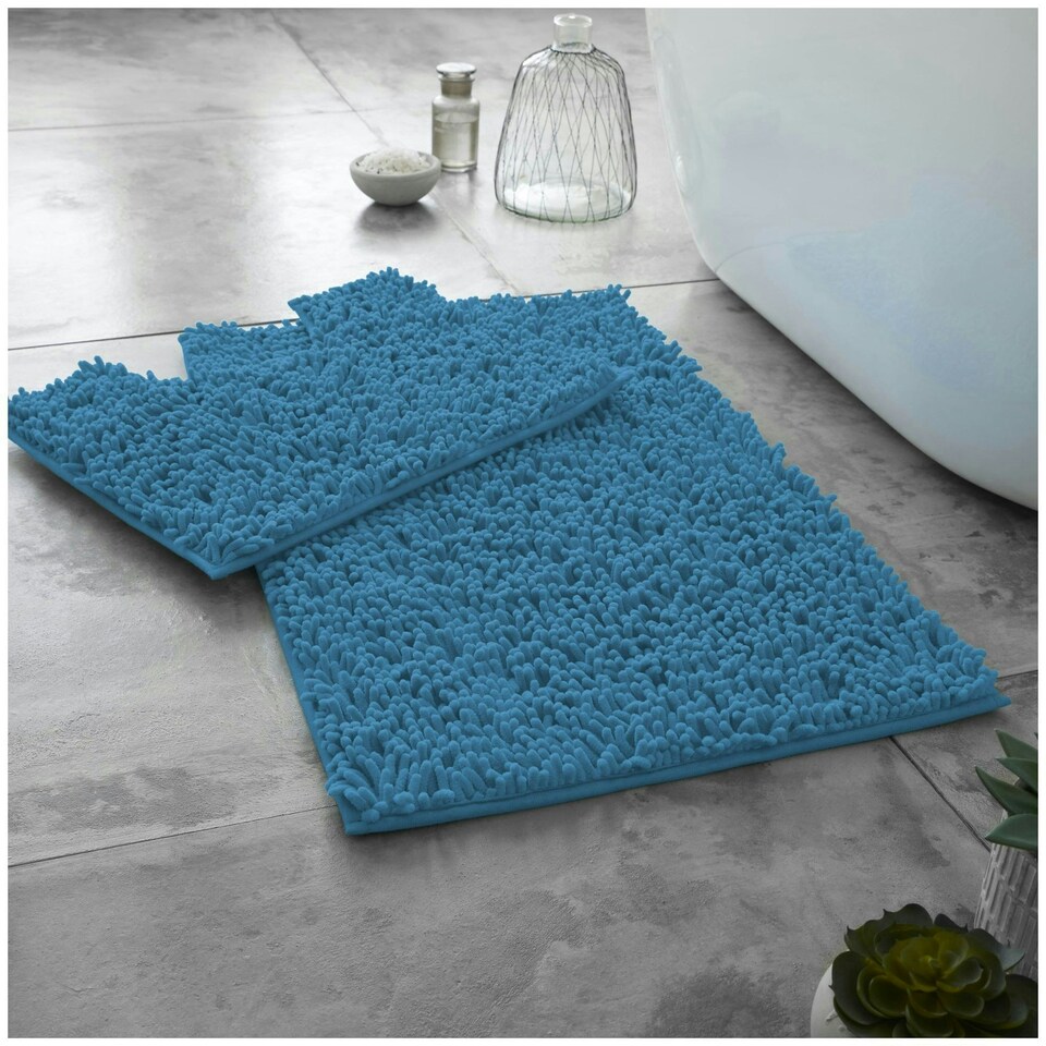 image 1 of VELVETIO Loop Bath Set Anti Slip Water Absorbent Soft Bathroom Rugs Blue | Peacock