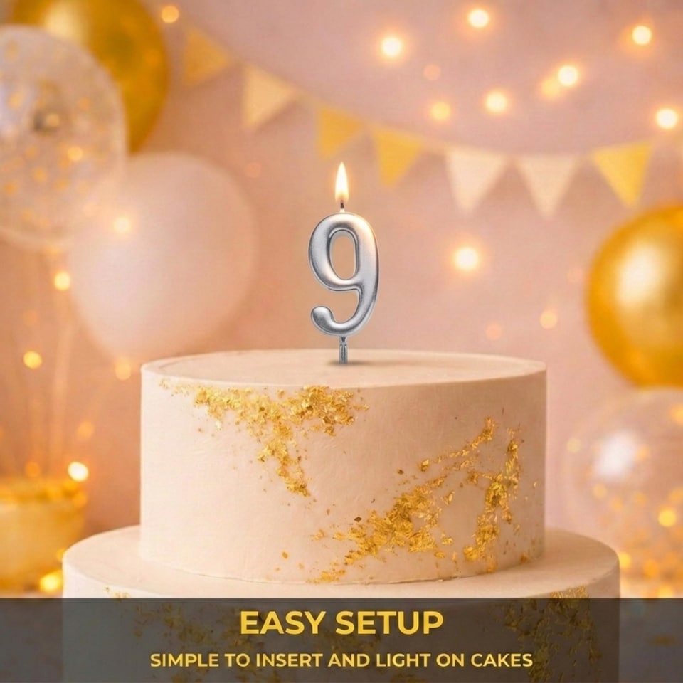image 1 of Silver 9 Number Candle Birthday Anniversary Party Cake Decorations Topper | Silver