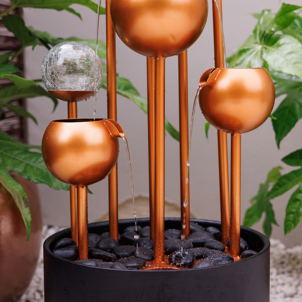 image 1 of Golden Orb Cascading Tiered Garden Water Feature with LED Lights 120cm
