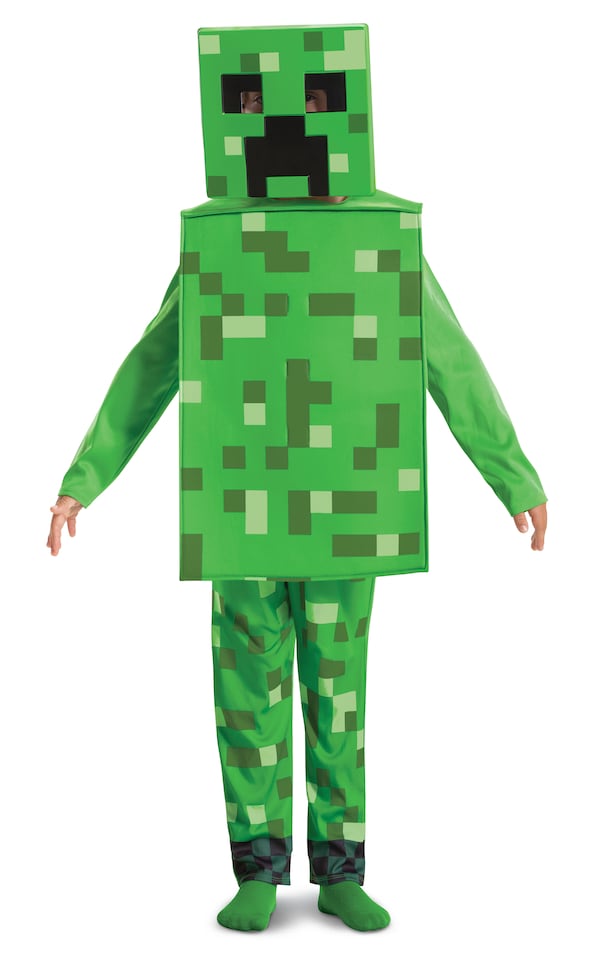 image 1 of Minecraft Creeper Costume – Boys Officially Licensed 2-Piece Fancy Dress Outfit, Green, Ages 3-8