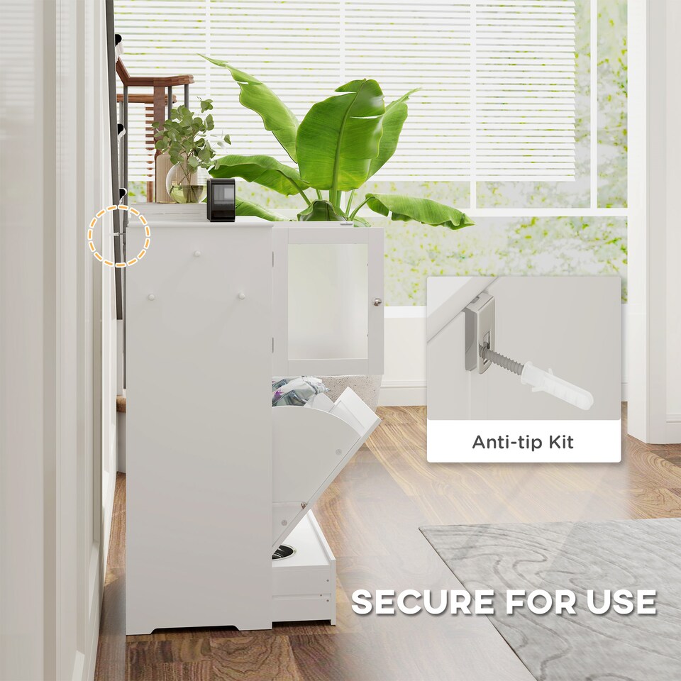 image 1 of PawHut Dog Feeding Station with 2 Storage Cabinets, Dog Food Storage Cabinet with 2 Raised Bowls, Side Hooks, Anti-tip Kit for Water and Feeding Supplies, White