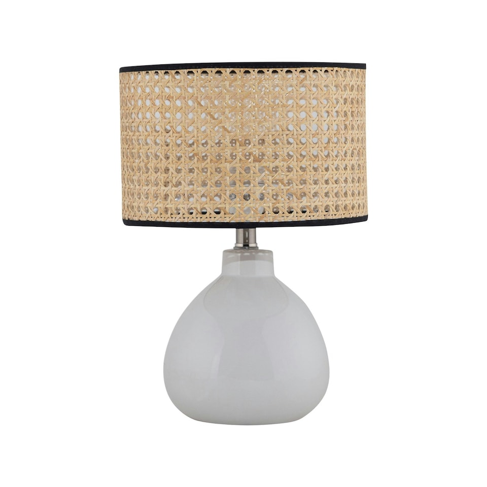image 1 of First Choice Lighting Set of 2 Tuscan White Ceramic Lamps with Natural Cane Shade White | Brown