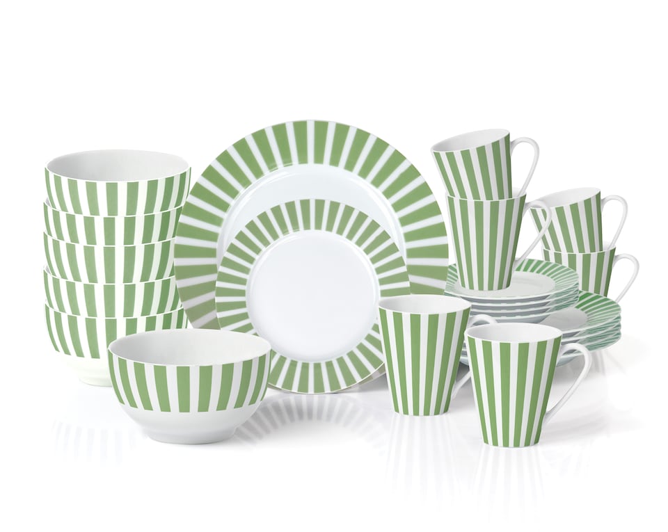 image 1 of 24pc Green Split Stripe Dinner Set
