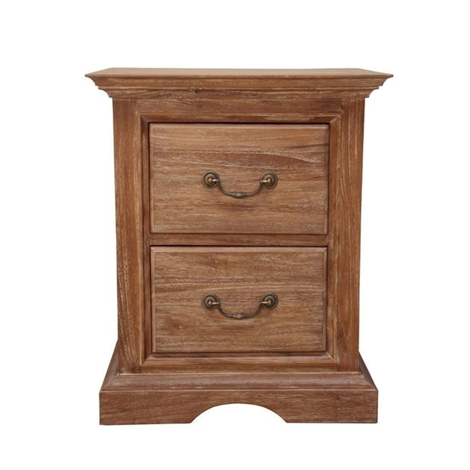 image 1 of Lyon French Sleigh Weathered Bedside Table - Teak - L40 x W50 x H60 cm