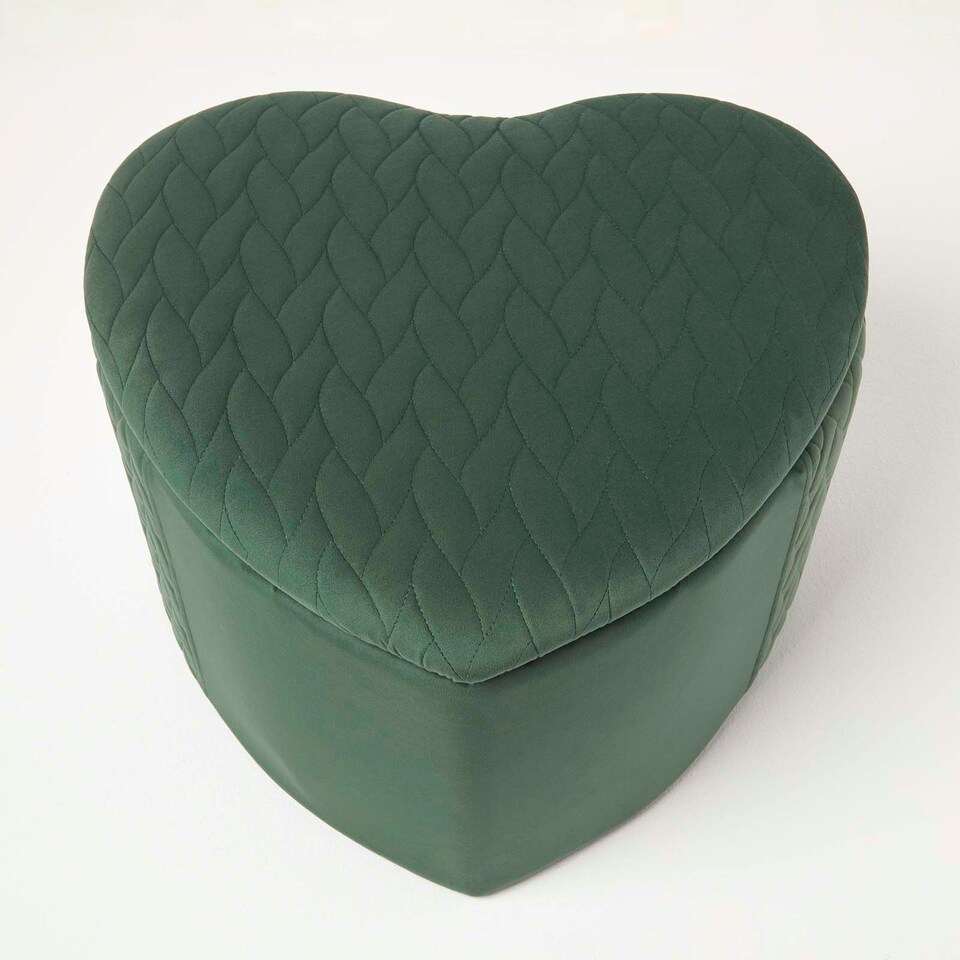 image 1 of Homescapes Arundel Heart-Shaped Velvet Footstool with Storage, Emerald