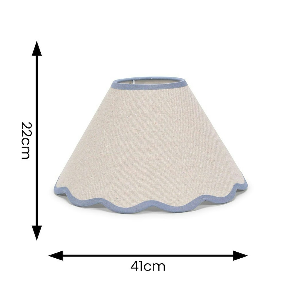 image 1 of ValueLights Florie Natural Linen Large Tapered Lamp Shade with Scallop Blue Trim
