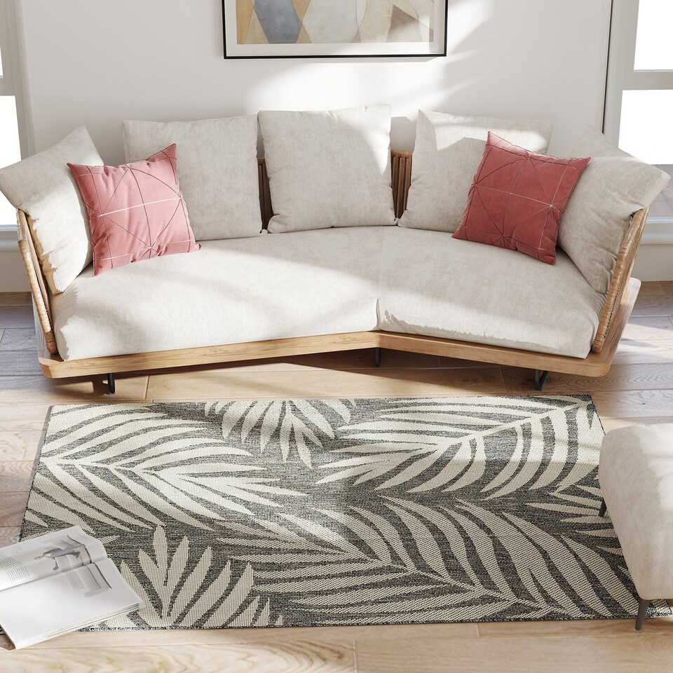 image 1 of HOMCOM UV Resistant Area Rug, Easy-Clean Machine Washable Indoor & Outdoor Rug for Kitchen, Bathroom or Living Room, Patio, Garden, 170 120 cm, Grey | Grey | White | 1