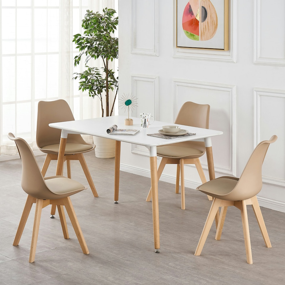 image 1 of Single Scandinavian Dining Chair with Leather Cushions Solid Wood Legs Bronze | Vanilla