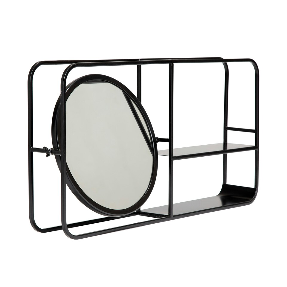 image 1 of Fine Decor FA3722W Edwin Shelving and Organiser Mirror, Black Black