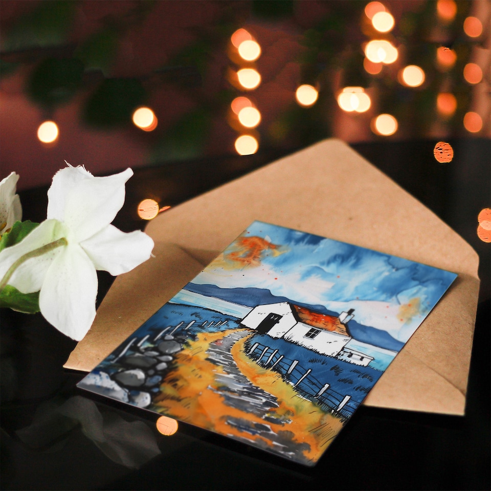 image 1 of Isle Harris White Cottage Scotland Seaside New Home Card