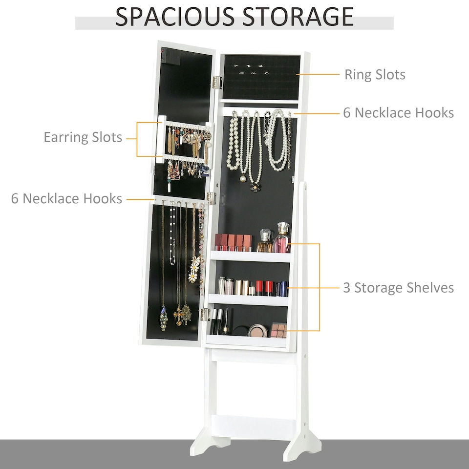 image 1 of HOMCOM Freestanding LED Mirrored Jewelry Cabinet Warm White