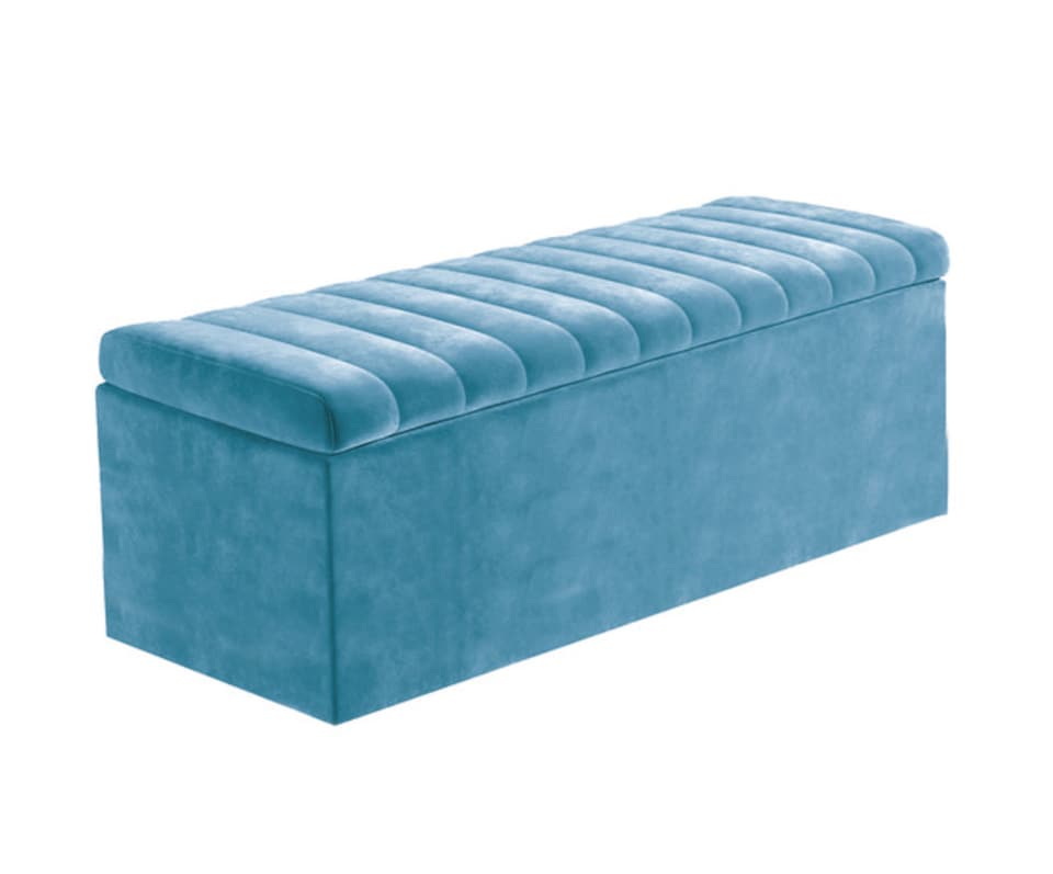image 1 of 150cm Safar Large Striped Storage Ottoman Box, Duck Egg Plush Velvet Upholstered Deep Storage Ottoman End of Bed Bench