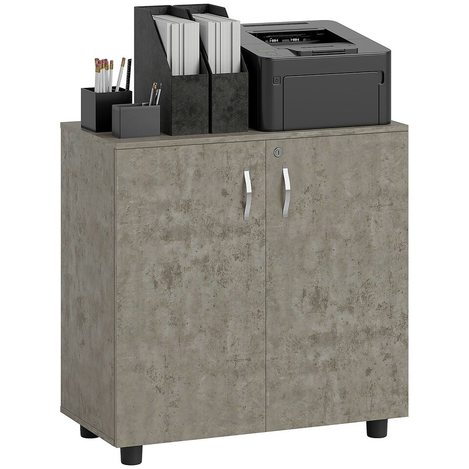 image 1 of Vinsetto 2-Tier Locking Filing Cabinet Office Storage Cabinet, Grey