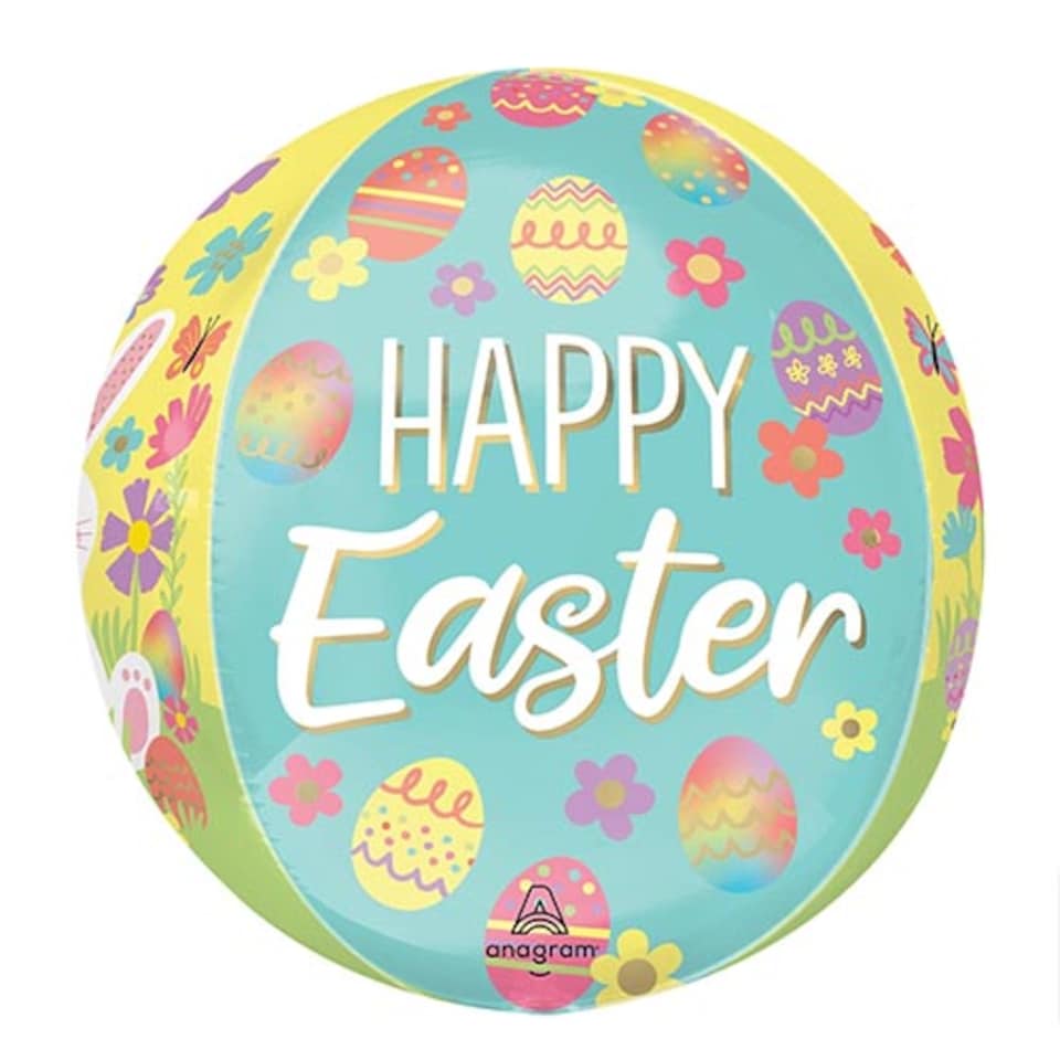 image 1 of Happy Easter Bunny Rabbit Yellow Orbz Foil Helium Balloon 38cm / 15 in | Yellow