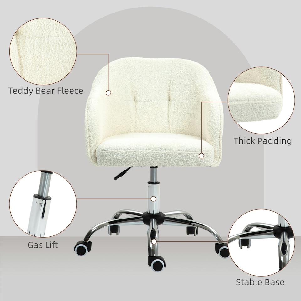 image 1 of HOMCOM Fluffy Vanity Chair for Desk, with Height Adjustable, Wheels, Cream