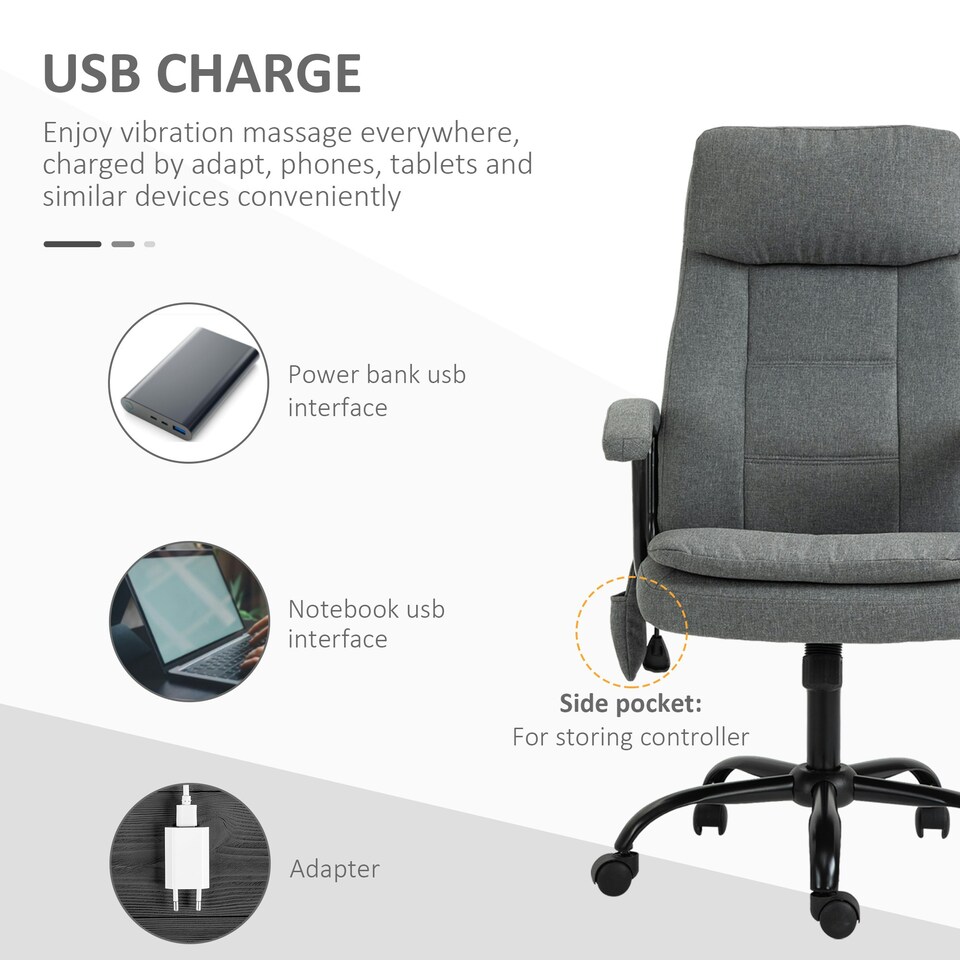 image 1 of Vinsetto Massage Office Chair Linen Computer Chair with Adjustable Height Grey