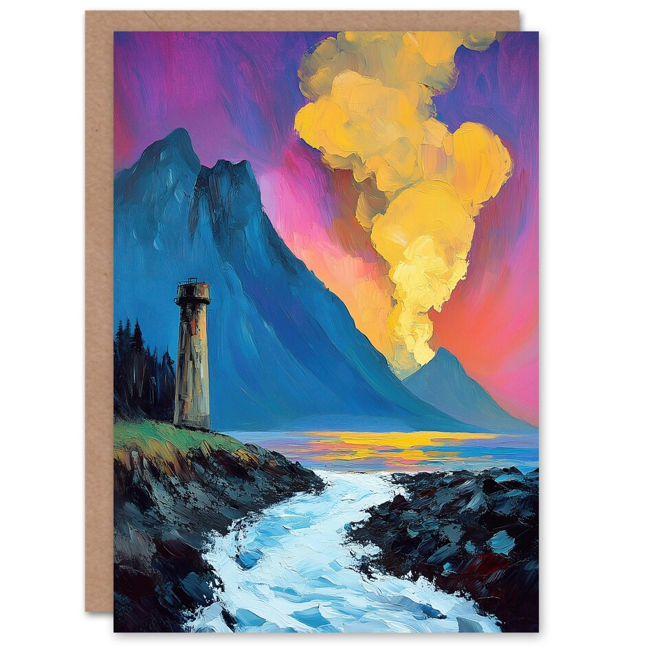 image 1 of Lighthouse by Volcano Iceland Coastal Landscape Birthday Greeting Card