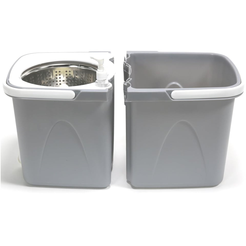 image 1 of Gr8 Home Grey Space Saving 360 Degree Rotating Dual Spin Dry Mop And Bucket 3 Microfibre Heads