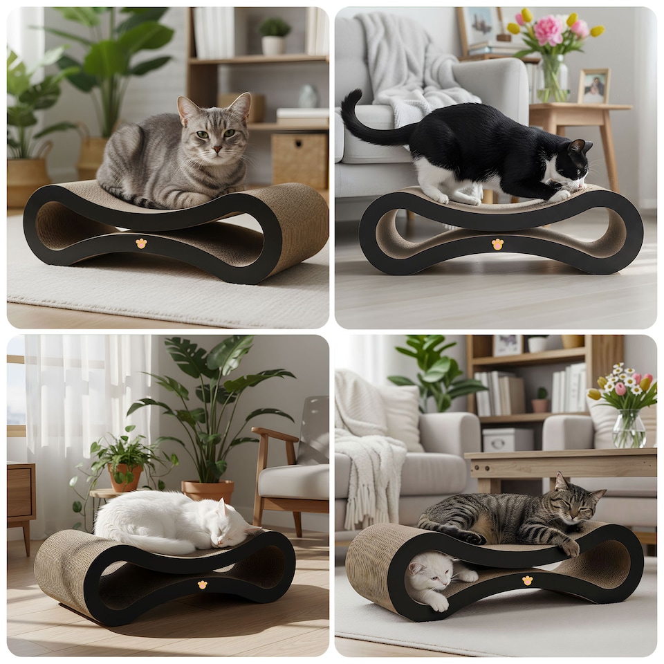 image 1 of Skylos Cat Scratching Board and Lounge Bed Cardboard Scratcher for Cats