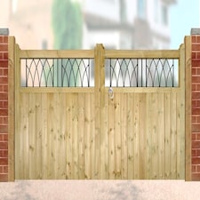 Windsor Low Double Driveway Gate - Pressure Treated Scandinavian Redwood - W3000 x H1200 mm | Brown | 1