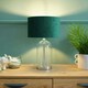 image 1 of ValueLights Jessy Glass and Silver Chrome Metal Bedside Table Lamp with a Forest Green Velvet Lampshade - Bulb Included