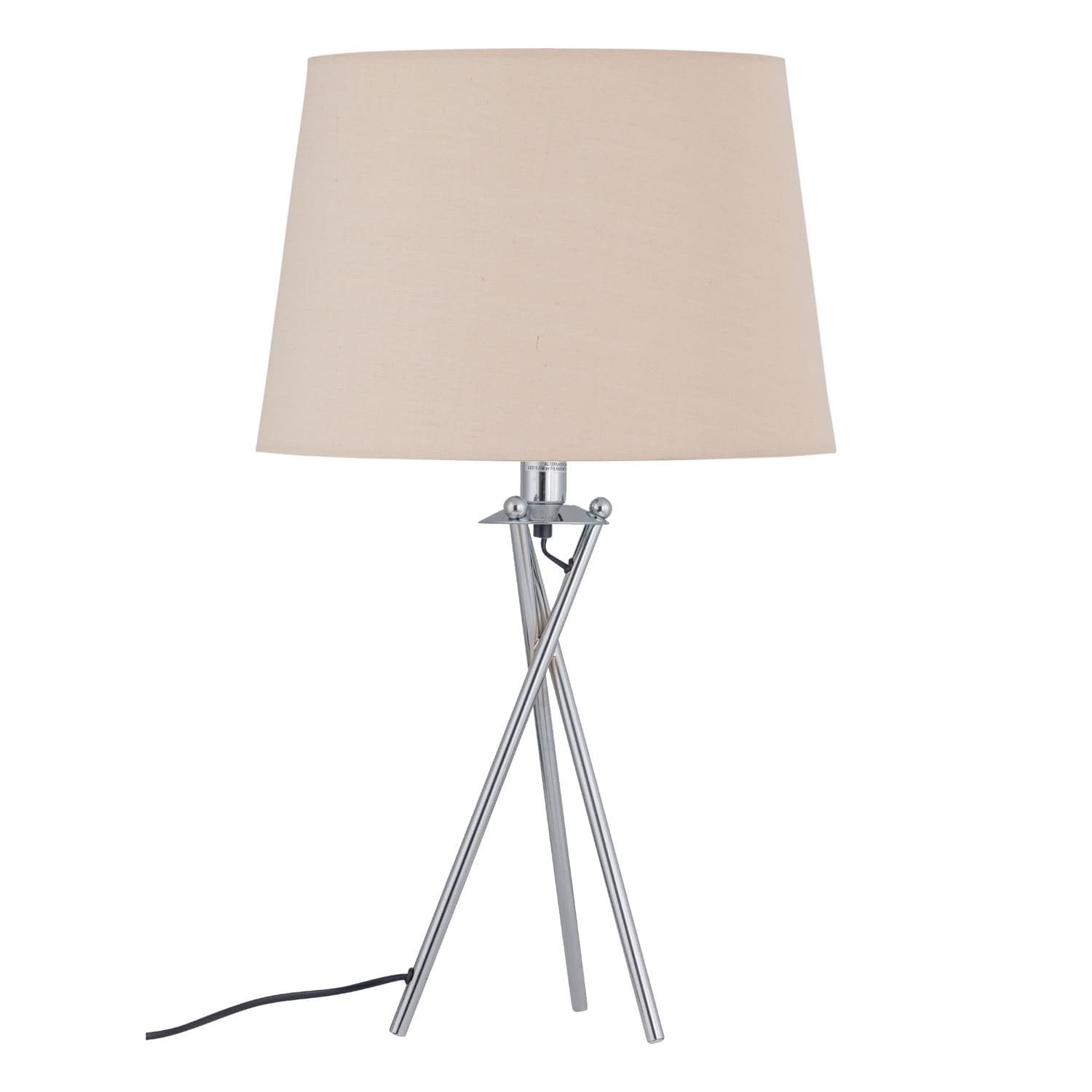 First Choice Lighting Tripod Table Lamp with Natural Cotton Fabric Shade in Silver
