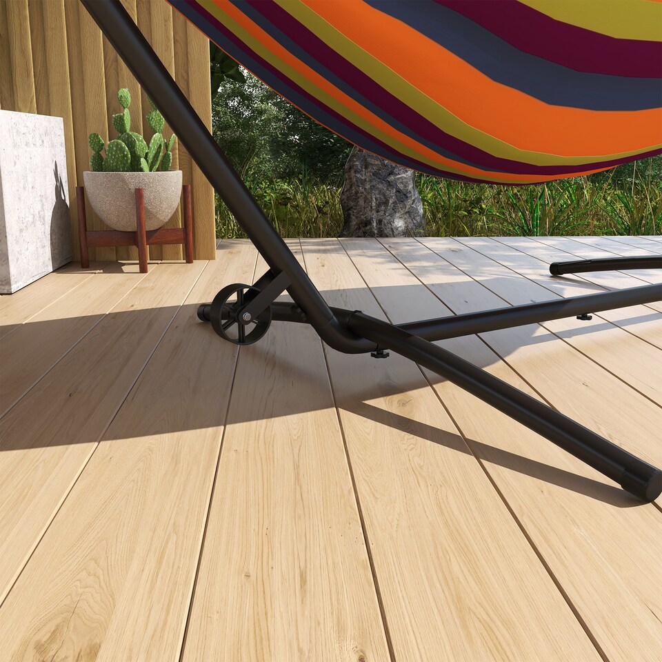 image 1 of Outsunny Hammock Stand w/ Wheels, Adjustable Hammock Stand w/ Carry Bag, Black | Black