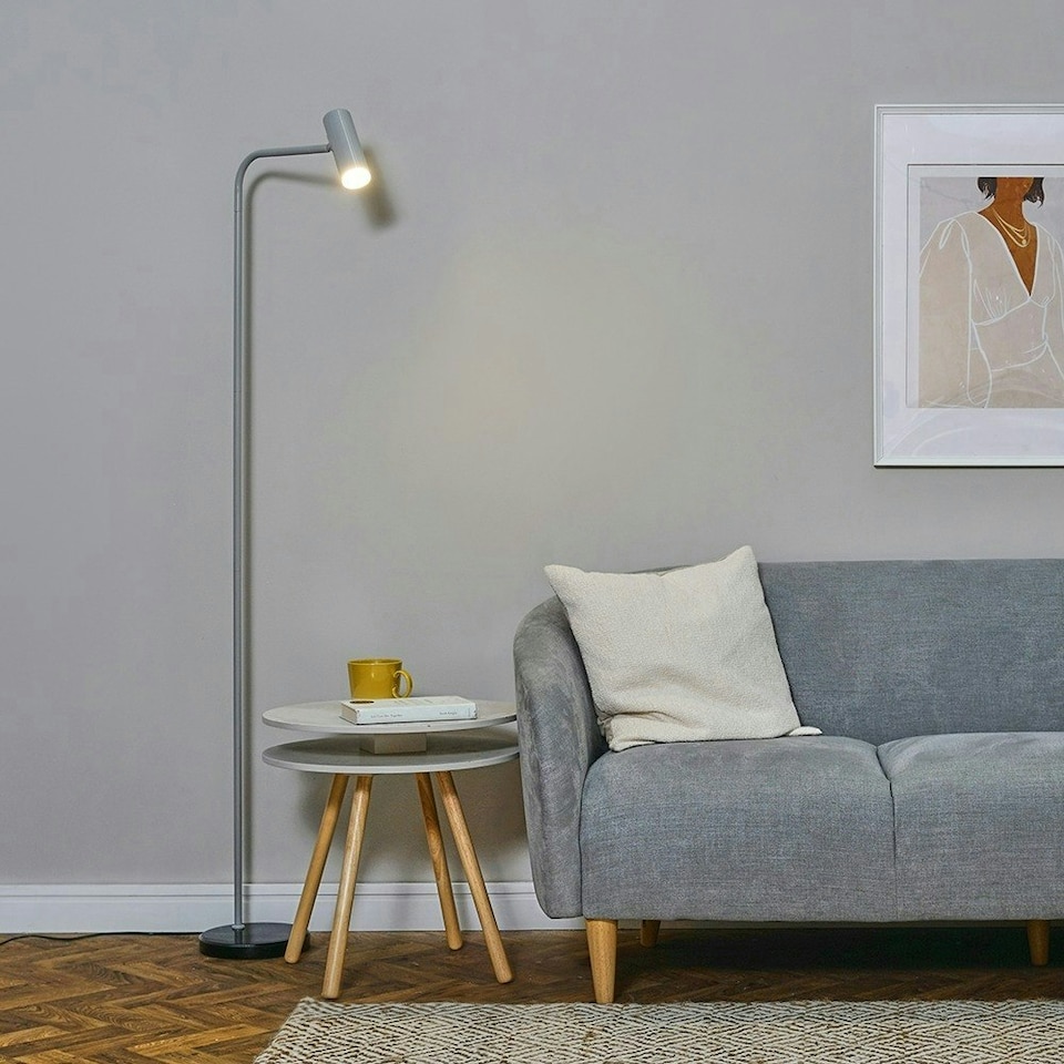image 1 of ValueLights Modern Cool Grey And Black GU10 Angled Floor Lamp With Black Marble Base