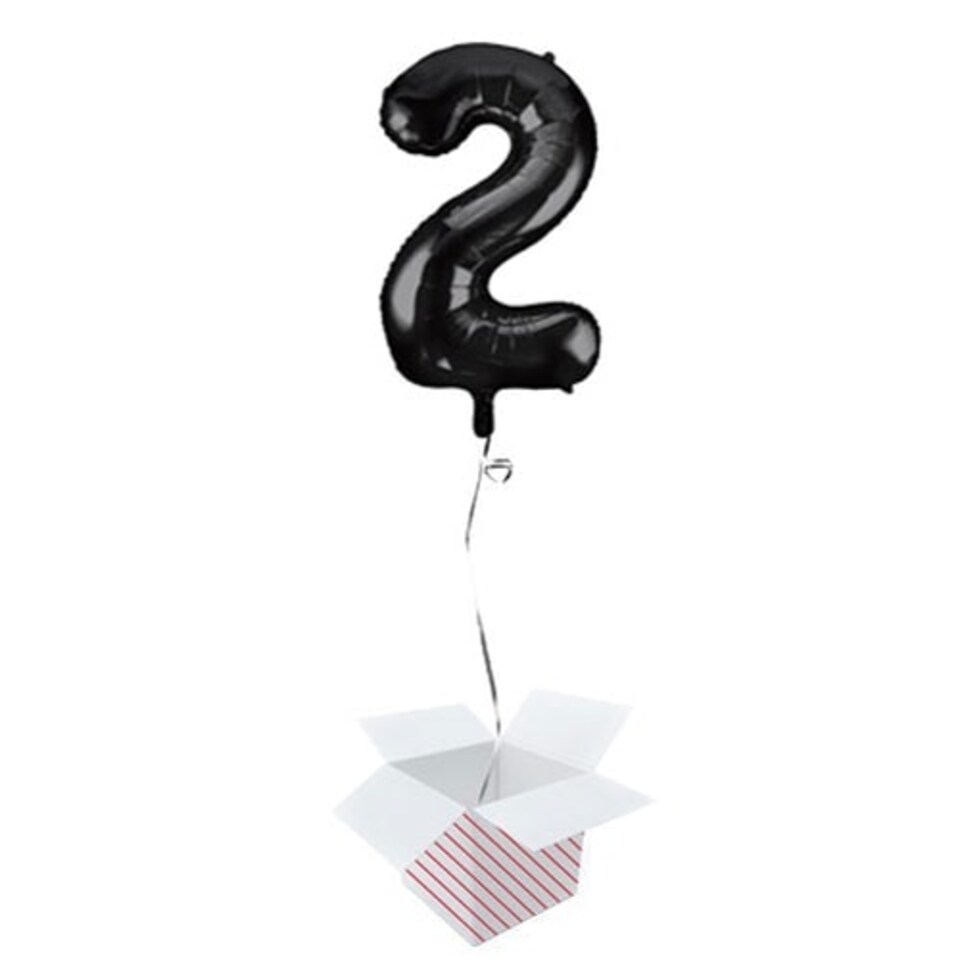Black Number 2 Helium Foil Giant Balloon - Inflated Balloon in a Box